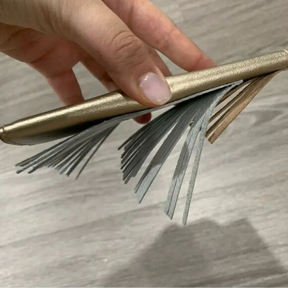 Anthropologie passport cover fringe gold white blue - Picture 4 of 4